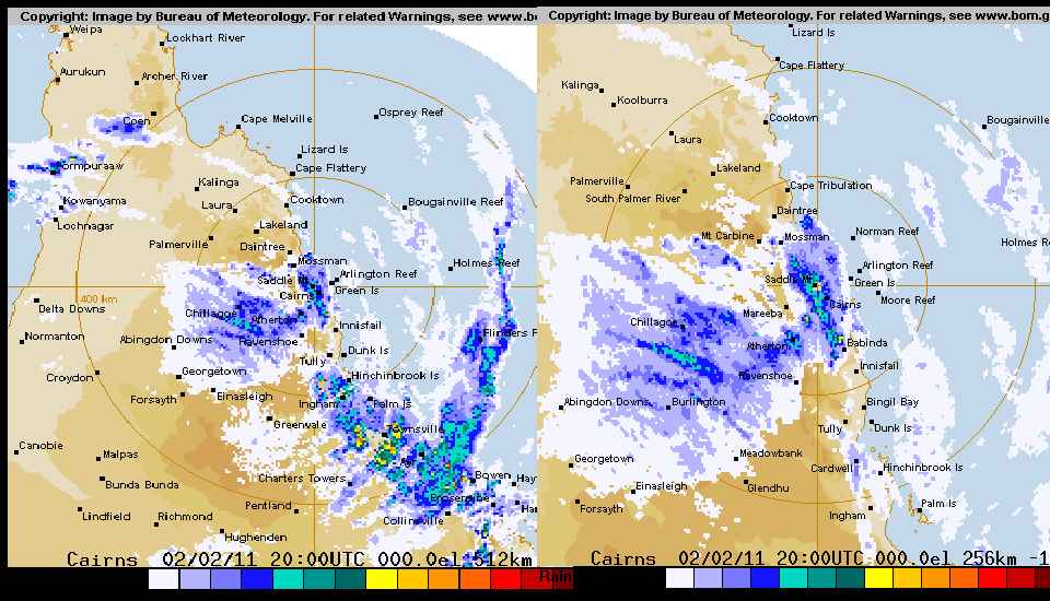 Tropical Cyclone Yasi (2011) Approach to Cairns, Queensland, Australia Radar w/ Webcam