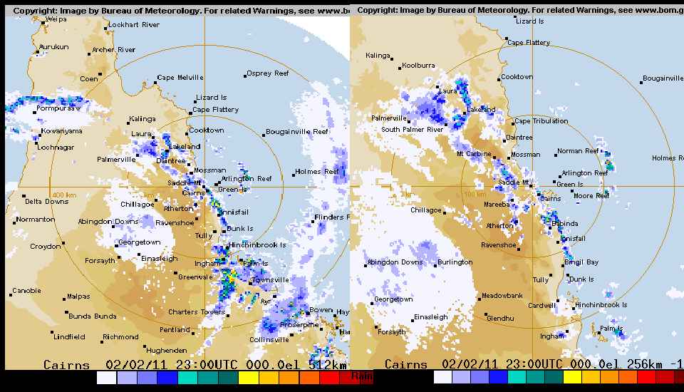 Tropical Cyclone Yasi (2011) Approach to Cairns, Queensland, Australia Radar w/ Webcam