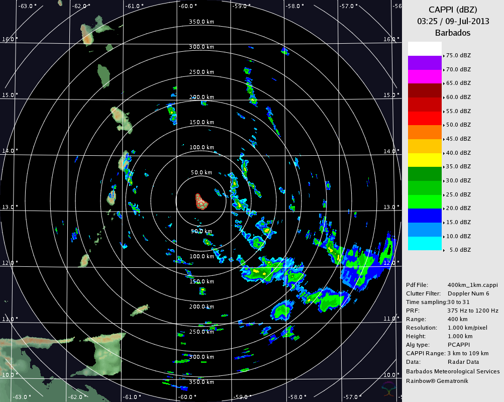 Barbados 400KM Radar for Chantal (Jul 2013) Approach Barbados 400KM Radar for Chantal (Jul 2013) Approach
