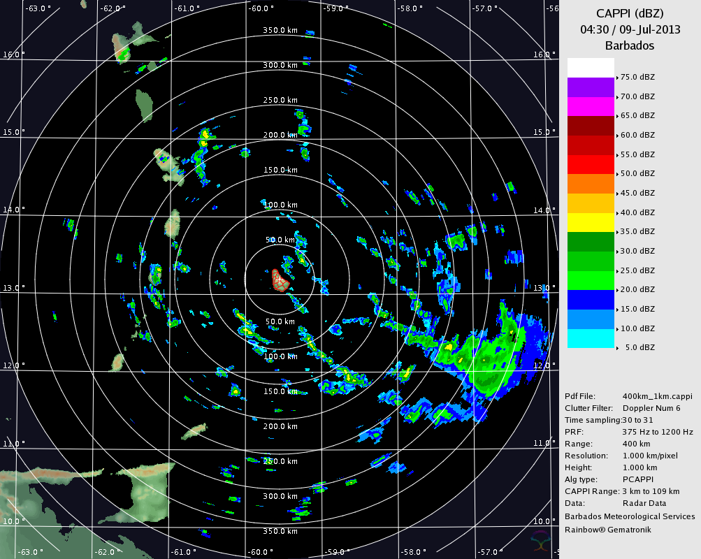 Barbados 400KM Radar for Chantal (Jul 2013) Approach Barbados 400KM Radar for Chantal (Jul 2013) Approach