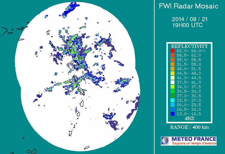 French Antilles Radar Animation for 96L (Aug 2014) Approach