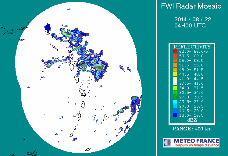 French Antilles Radar Animation for 96L (Aug 2014) Approach