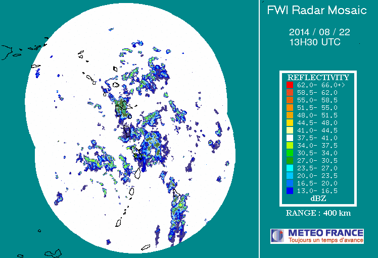 French Antilles Radar Animation for 96L (Aug 2014) Approach
