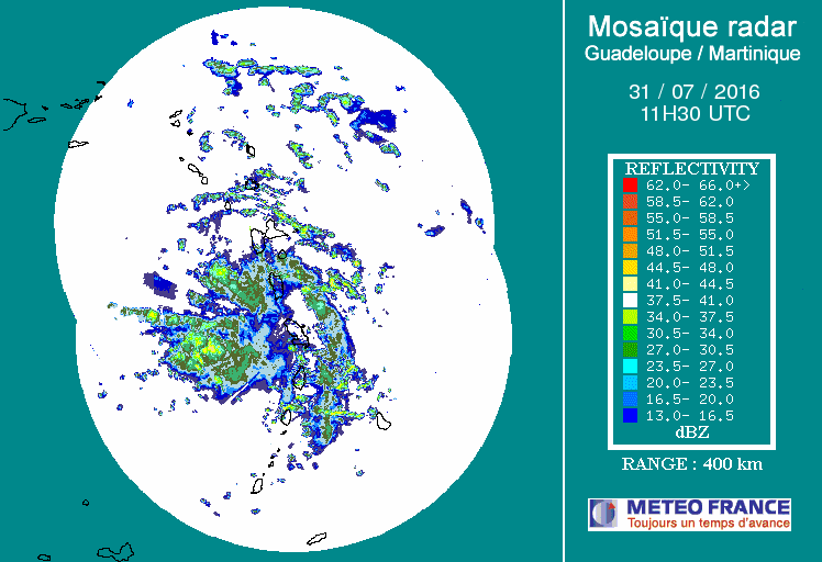French Antilles Radar Animation for 97L (Jul/aug 2016) Approach