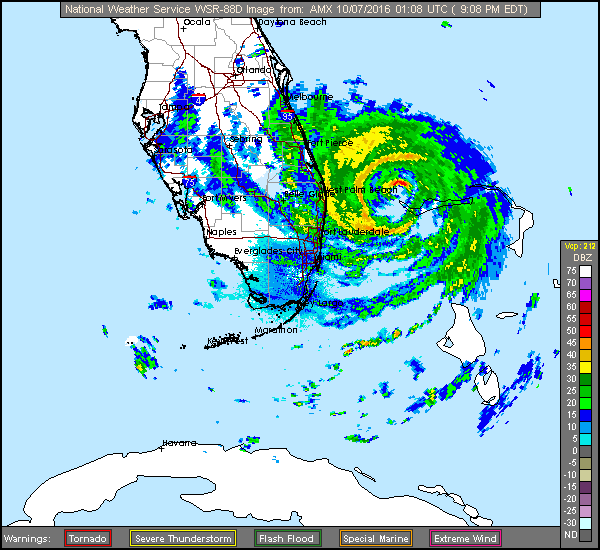 Long Range Miami/MLB/JAX Radar Recording of Matthew (2016) Approach