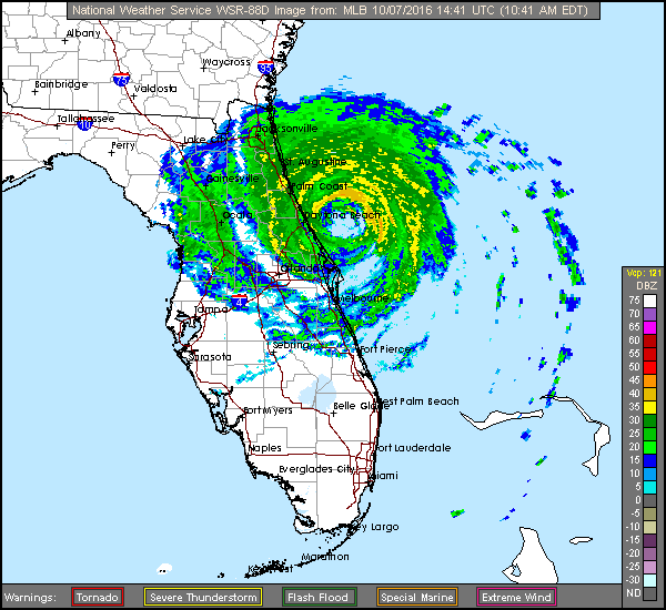 Long Range Miami/MLB/JAX Radar Recording of Matthew (2016) Approach