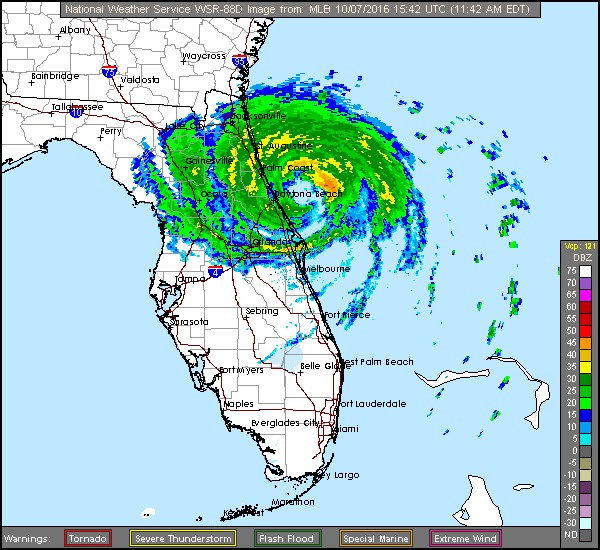 Long Range Miami/MLB/JAX Radar Recording of Matthew (2016) Approach