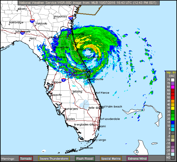 Long Range Miami/MLB/JAX Radar Recording of Matthew (2016) Approach