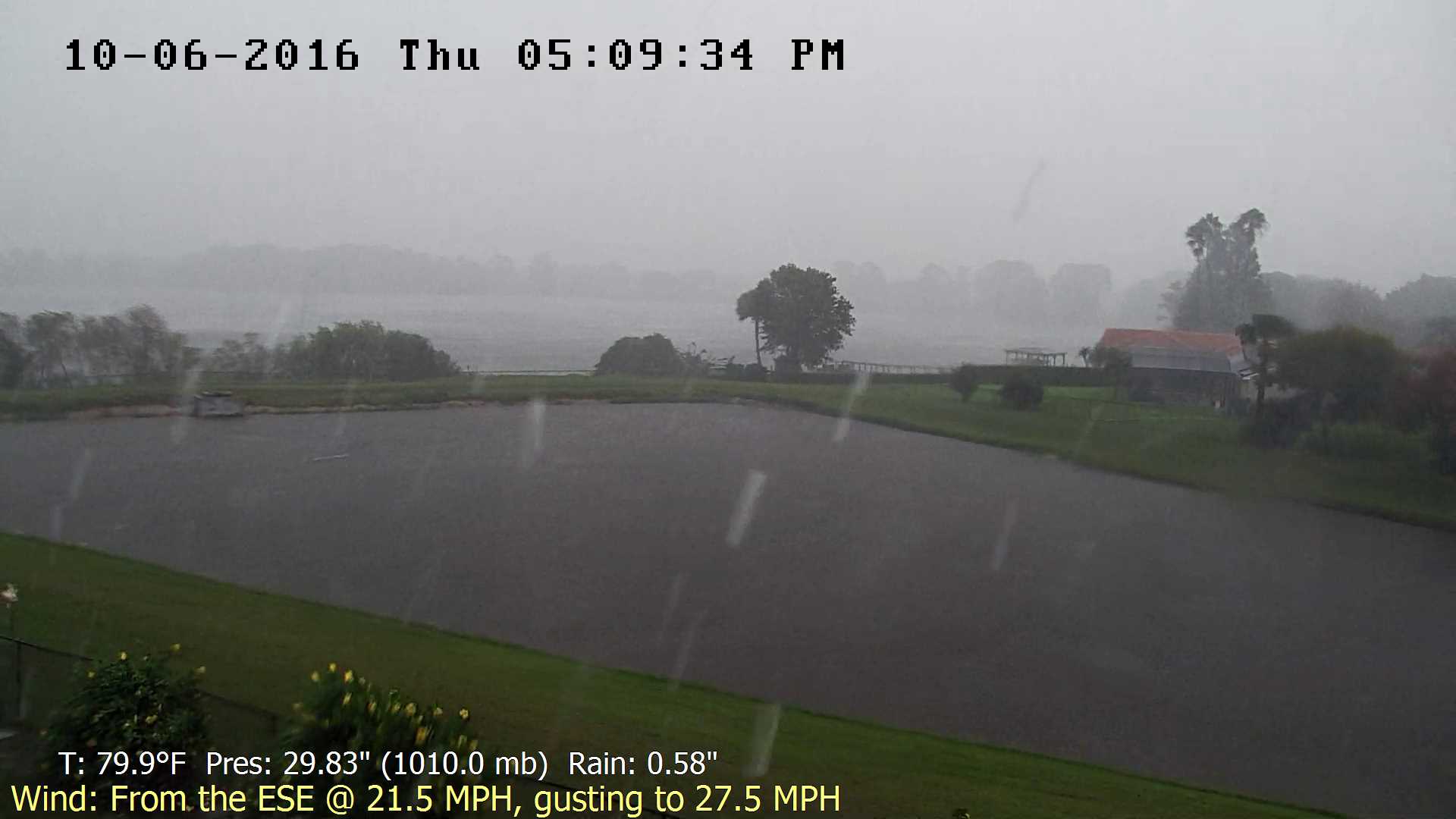 Flhurricane Orlando Lake Marsha Cam recording approach of Matthew (2016)