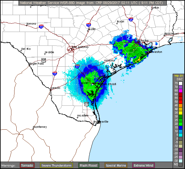 Corpus Christi Long Range Radar Recording of Harvey (2017) Approach