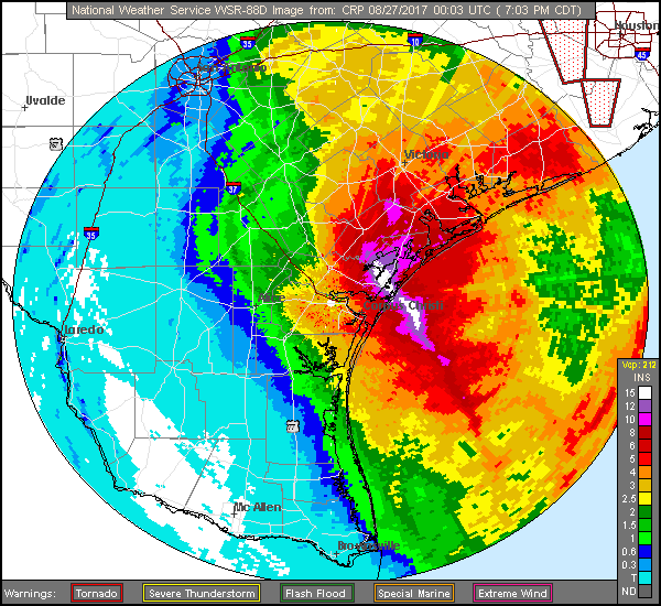 Corpus Christi Long Range Rainfal Totals of Harvey (2017) Approach