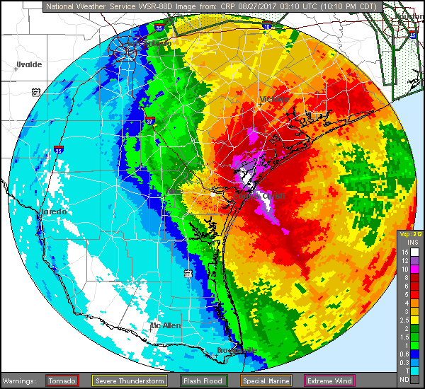 Corpus Christi Long Range Rainfal Totals of Harvey (2017) Approach