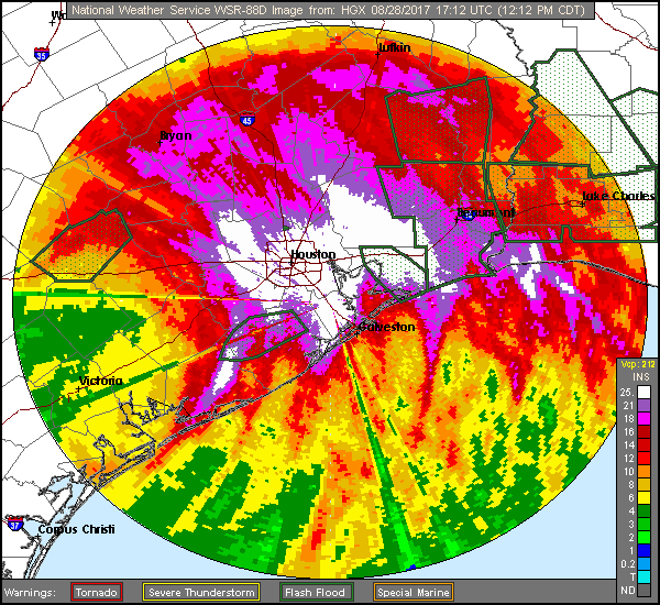 Corpus Christi Long Range Rainfal Totals of Harvey (2017) Approach