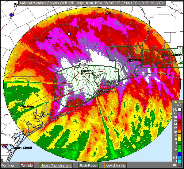 Corpus Christi Long Range Rainfal Totals of Harvey (2017) Approach