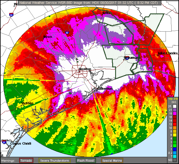 Corpus Christi Long Range Rainfal Totals of Harvey (2017) Approach