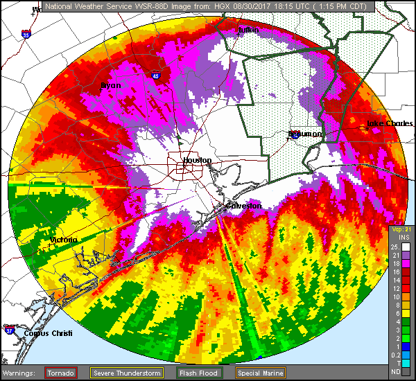 Corpus Christi Long Range Rainfal Totals of Harvey (2017) Approach