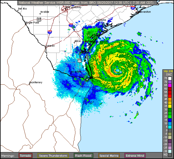 Brownsville Long Range Radar Recording of Harvey (2017) Approach