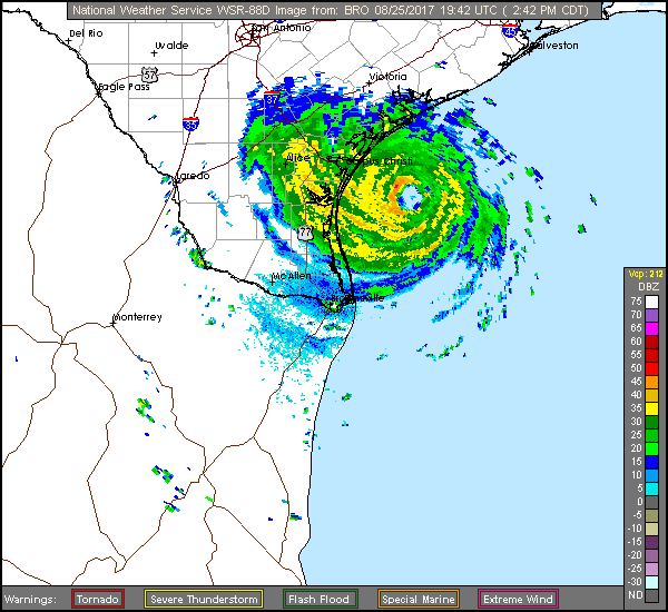 Brownsville Long Range Radar Recording of Harvey (2017) Approach