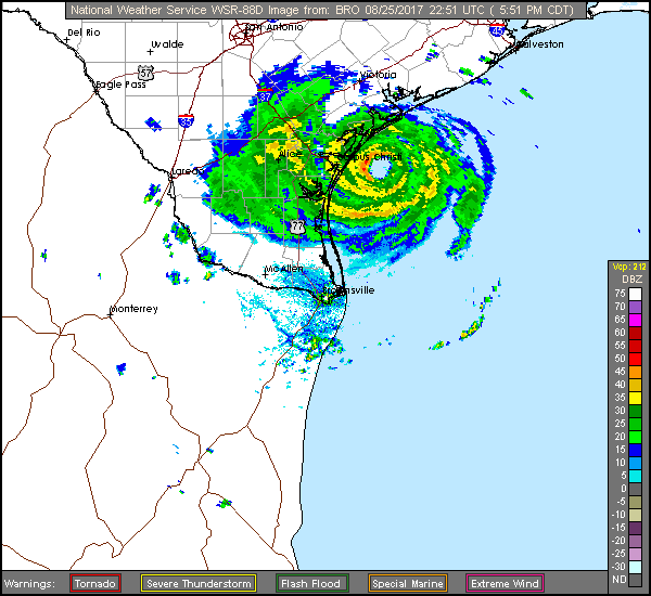 Brownsville Long Range Radar Recording of Harvey (2017) Approach