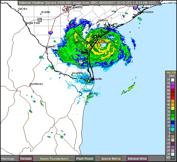 Brownsville Long Range Radar Recording of Harvey (2017) Approach
