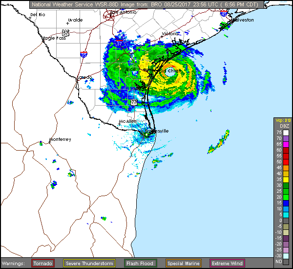 Brownsville Long Range Radar Recording of Harvey (2017) Approach