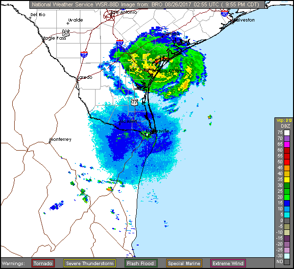 Brownsville Long Range Radar Recording of Harvey (2017) Approach
