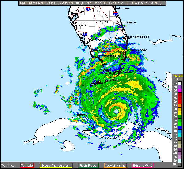 Floating NWS Long Range Radar Recording of Irma (2017) Approach