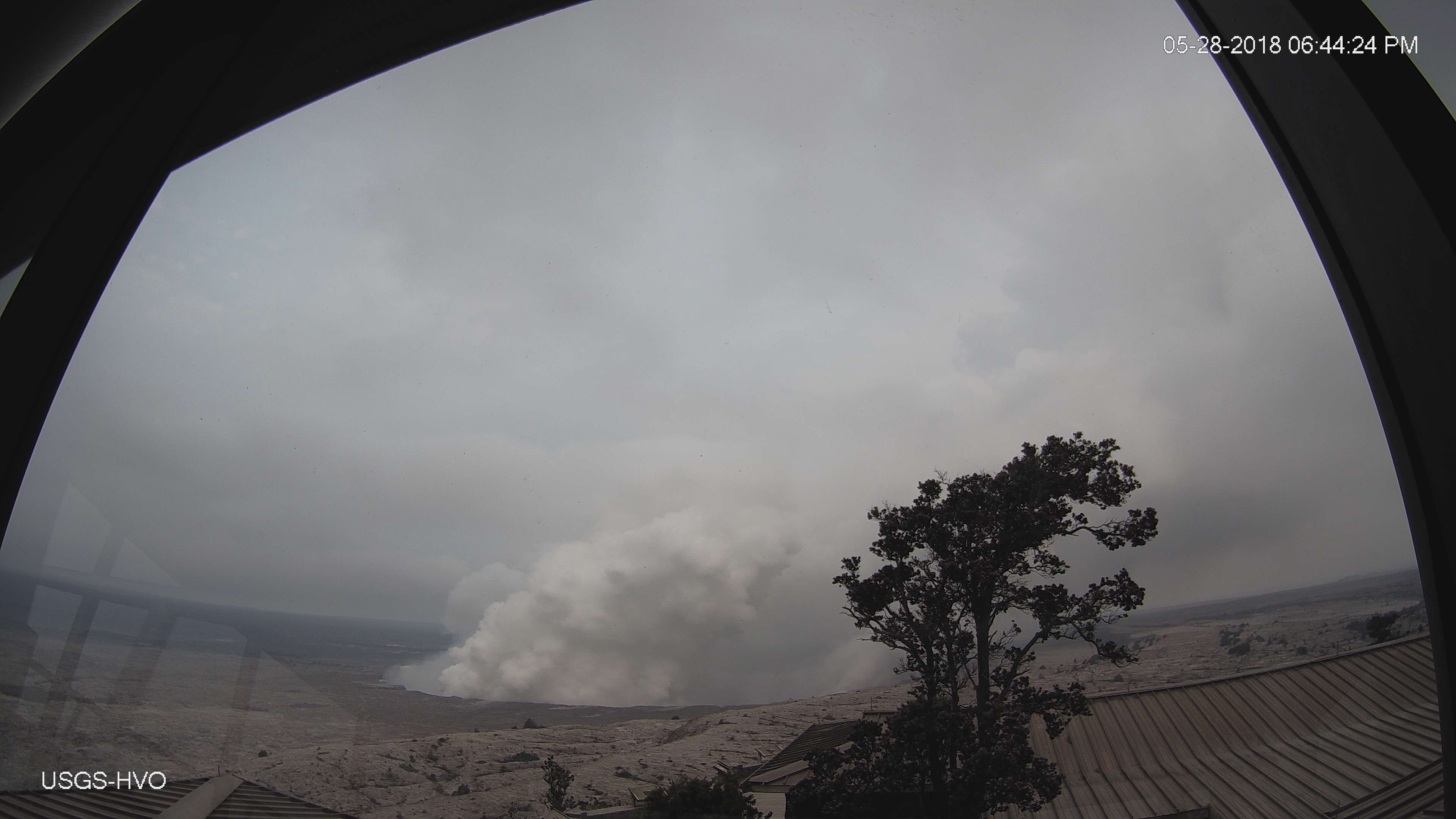 Panorama of HalemaÊ»umaÊ»u Overlook Vent Wide Angle from HVO Observation Tower (2018)