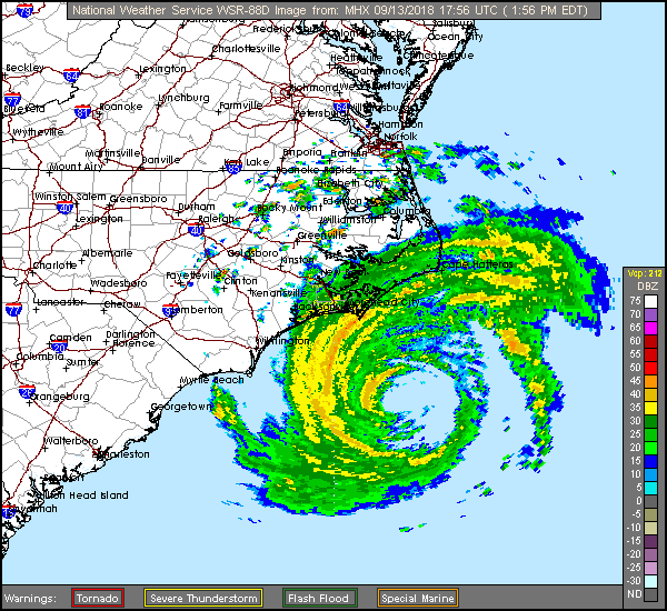 Florence Long Range Radar Recording from Morehead City