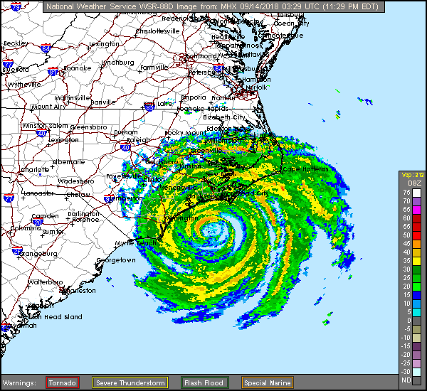 Florence Long Range Radar Recording from Morehead City
