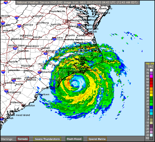 Florence Long Range Radar Recording from Morehead City