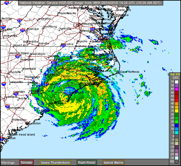 Florence Long Range Radar Recording from Morehead City