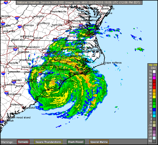 Florence Long Range Radar Recording from Morehead City
