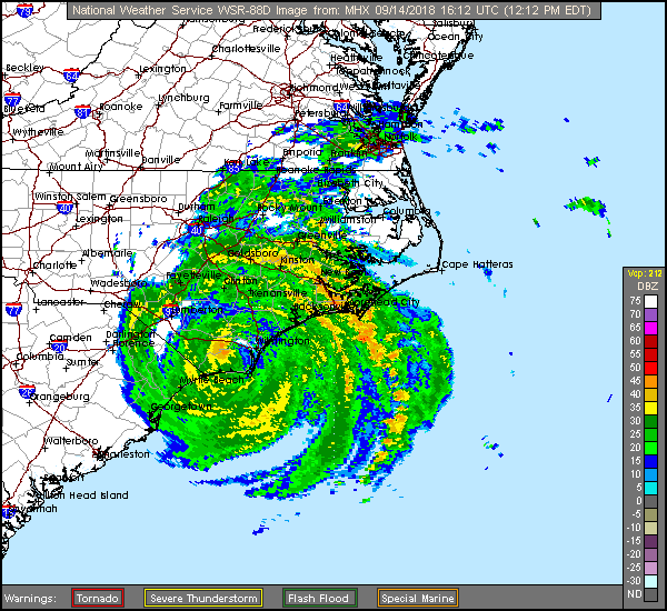 Florence Long Range Radar Recording from Morehead City