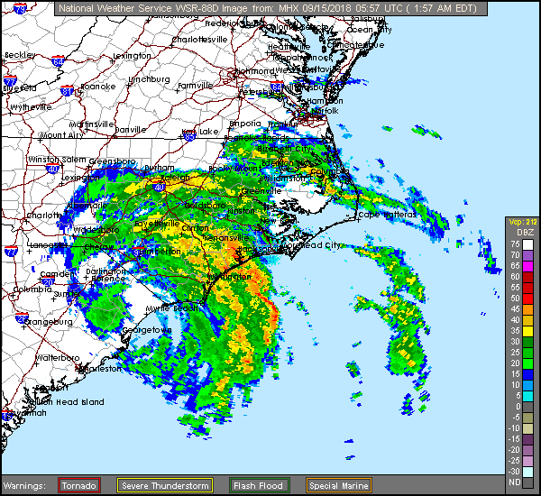 Florence Long Range Radar Recording from Morehead City