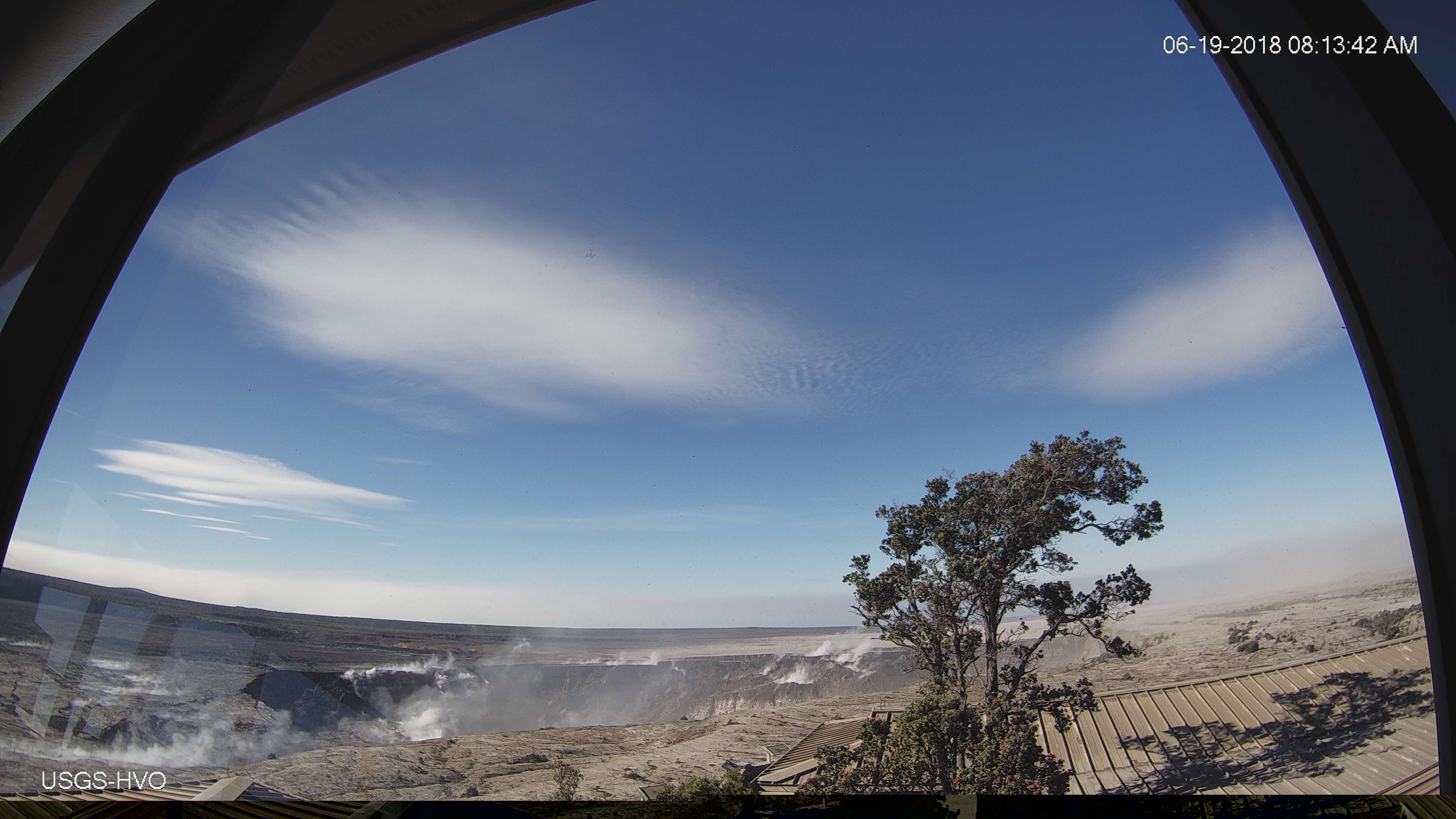 Part 2 Panorama of HalemaÊ»umaÊ»u Overlook Vent Wide Angle from HVO Observation Tower (2018)