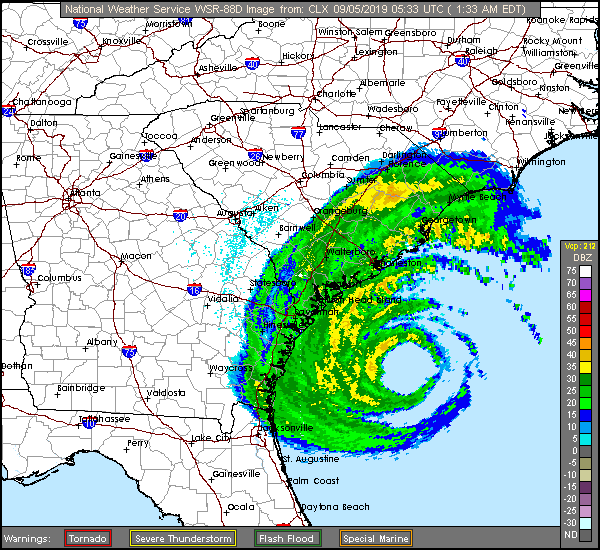 Charleston, SC Long Range Radar Recording of Dorian (2019) Approach