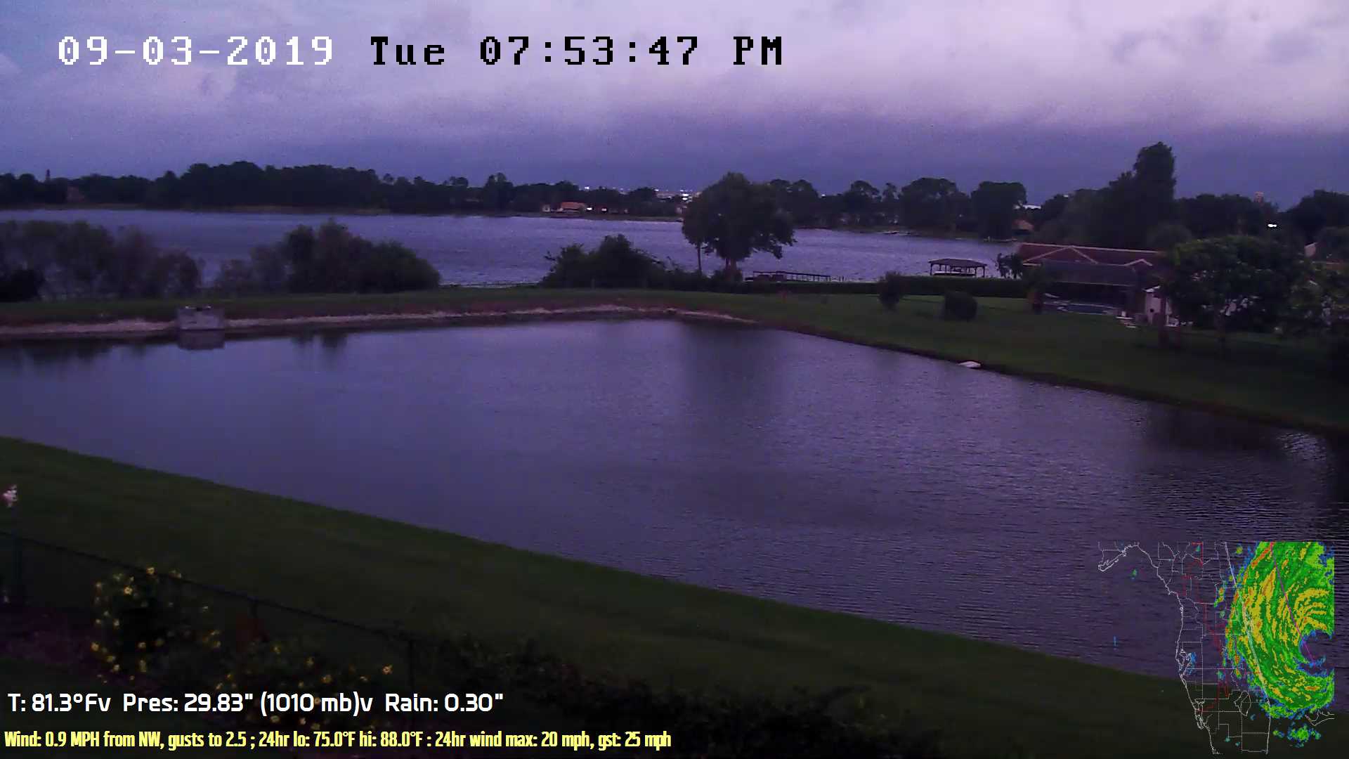 Flhurricane Orlando Lake Marsha Cam recording approach of Dorian (2019)