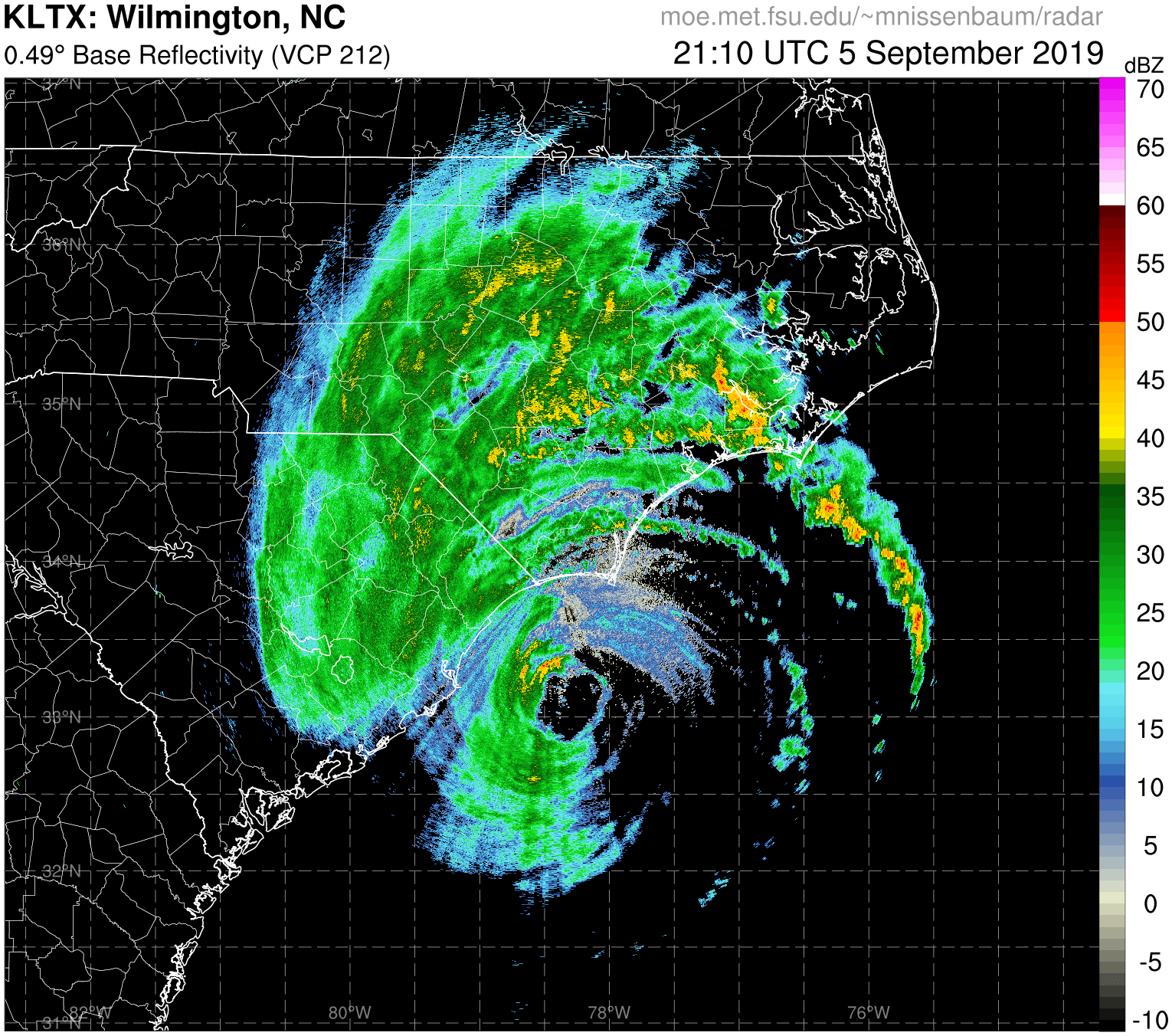 Wilmington, NC  Radar Recording of Dorian (2019) Approach