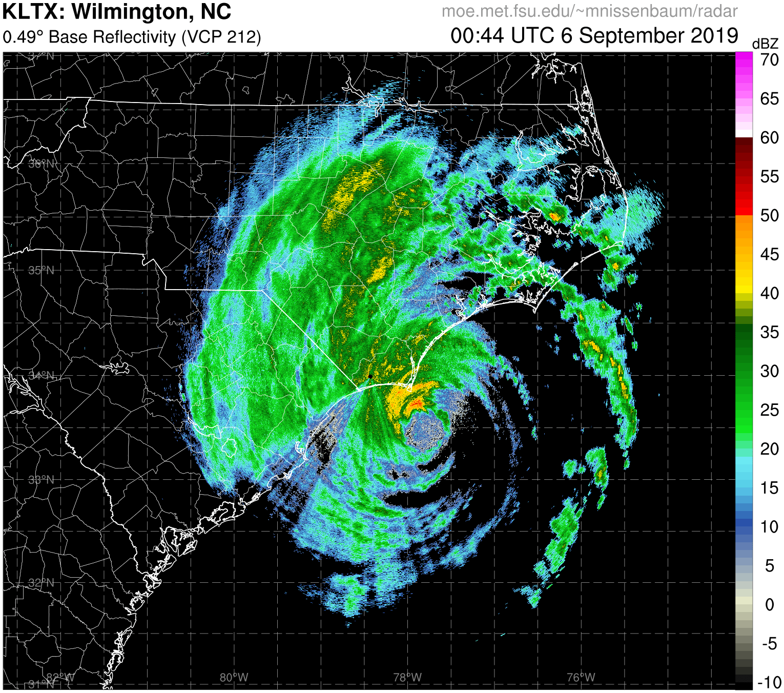 Wilmington, NC  Radar Recording of Dorian (2019) Approach