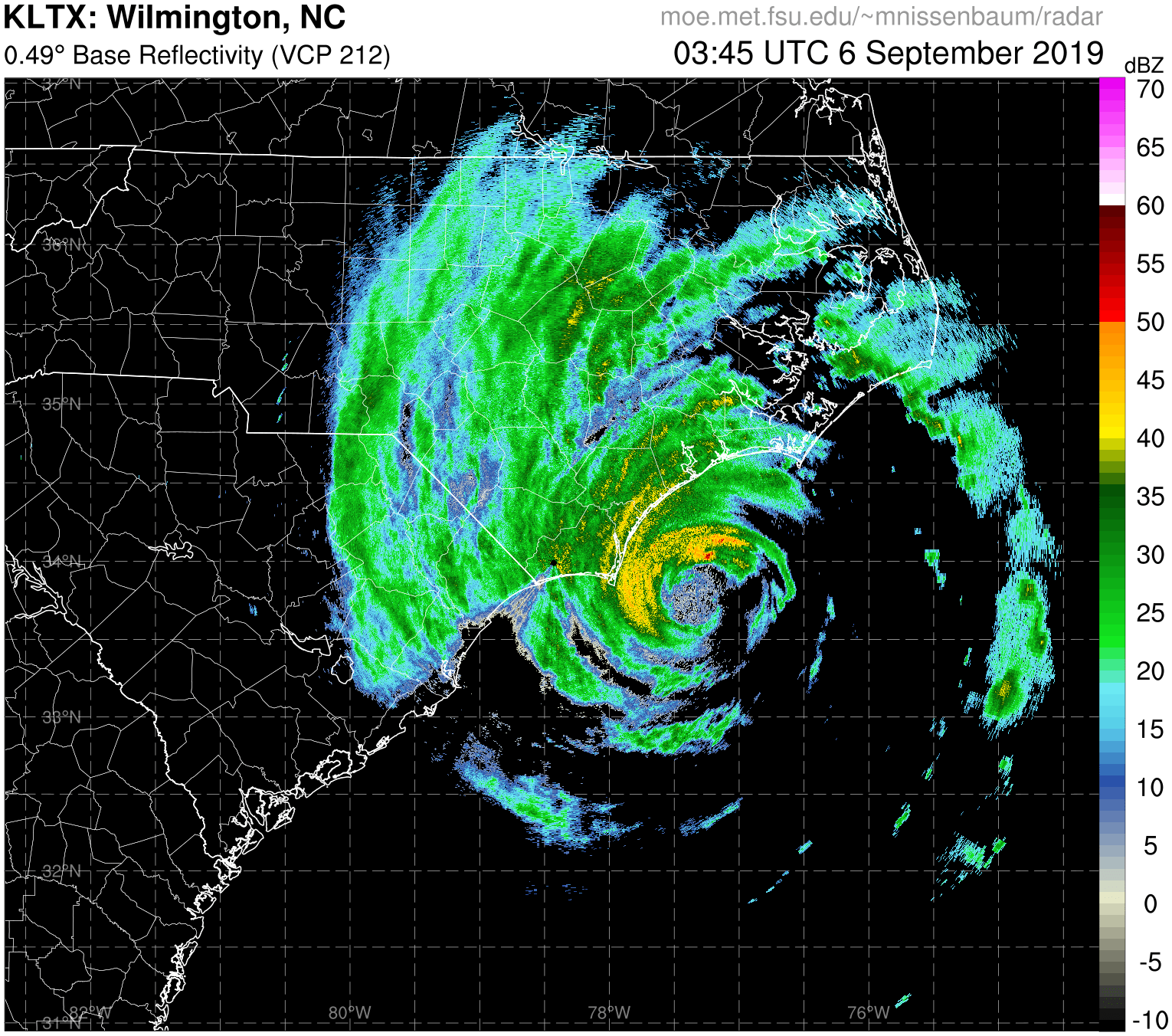 Wilmington, NC  Radar Recording of Dorian (2019) Approach