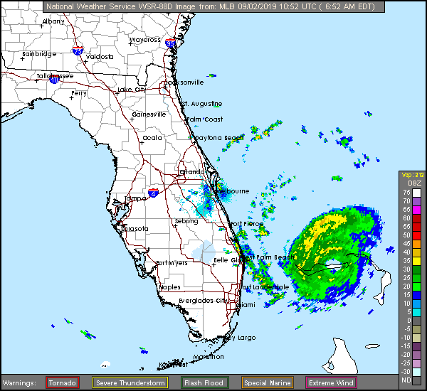 Melbourne, FL Long Range Radar Recording of Dorian (2019) Approach