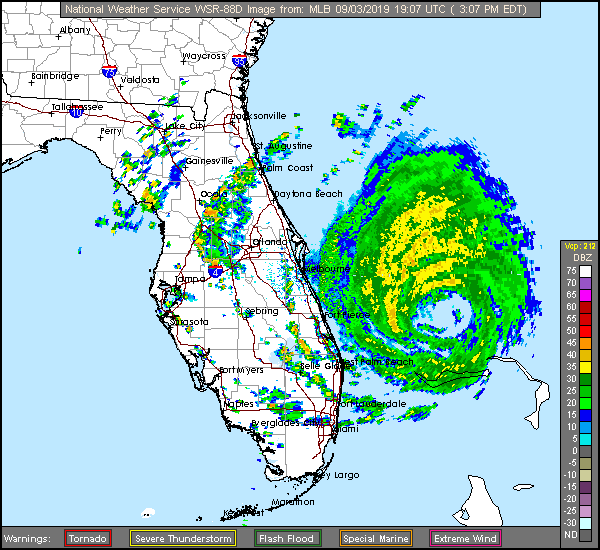 Melbourne, FL Long Range Radar Recording of Dorian (2019) Approach