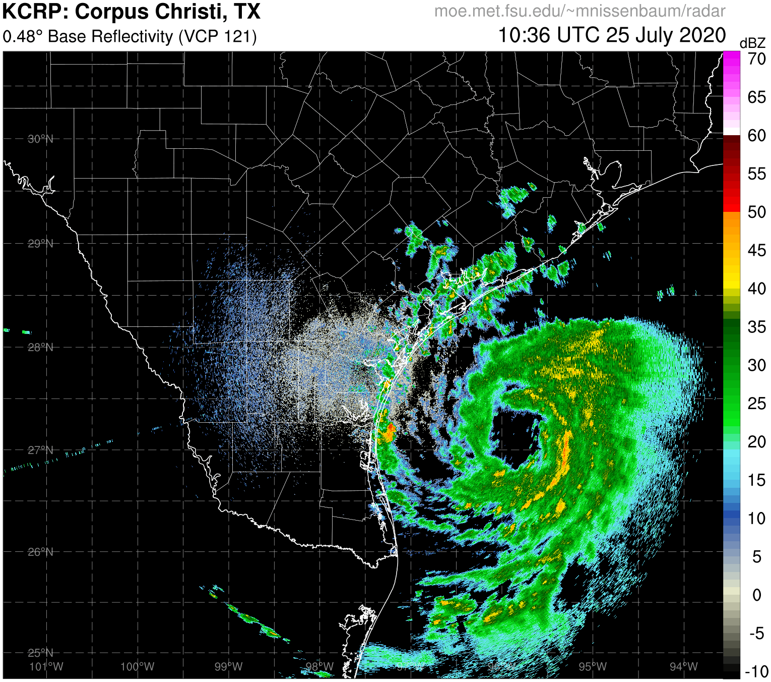 Corpus Christi Radar Recording of Hanna (2020) Approach