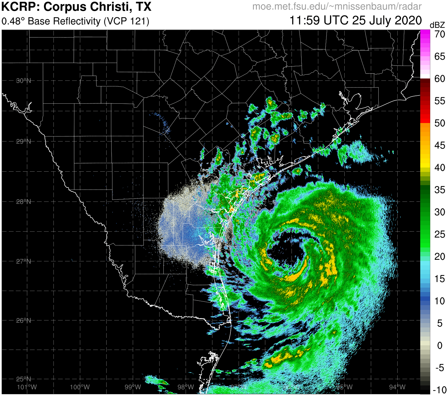 Corpus Christi Radar Recording of Hanna (2020) Approach