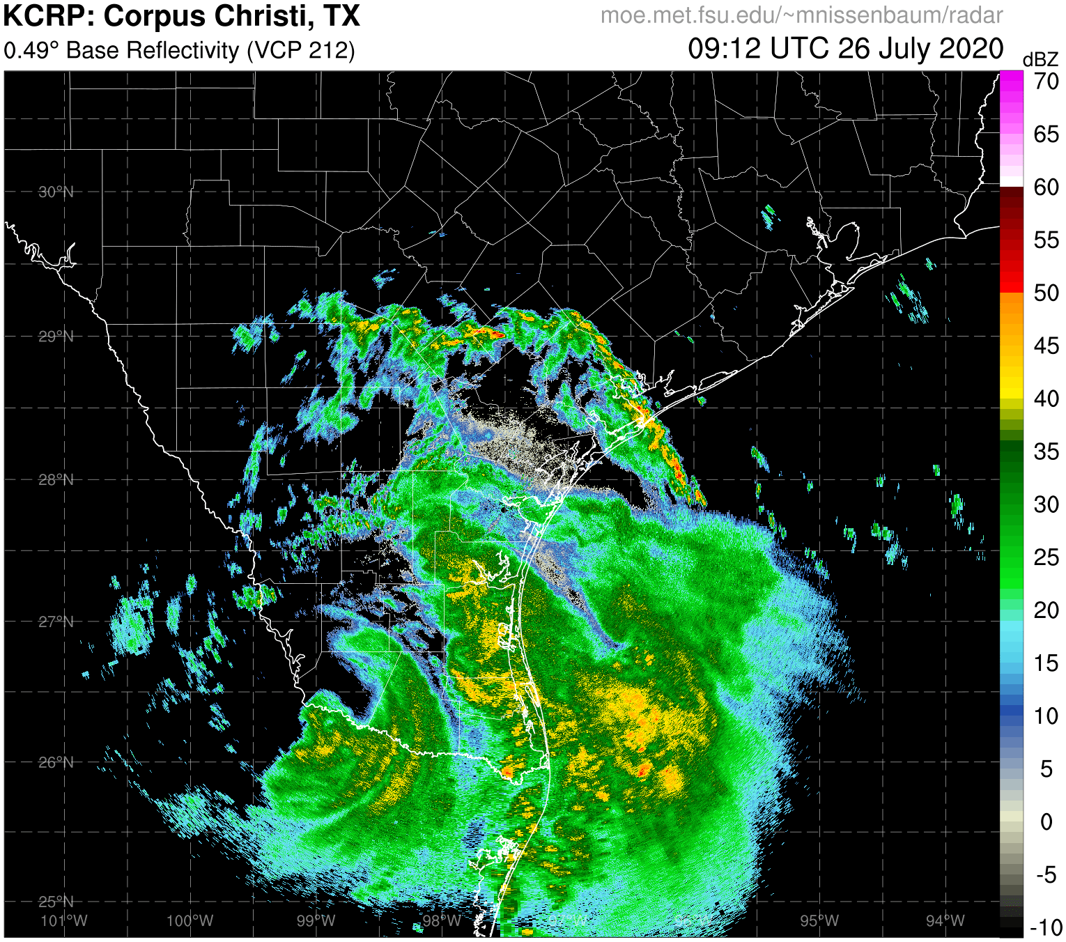 Corpus Christi Radar Recording of Hanna (2020) Approach