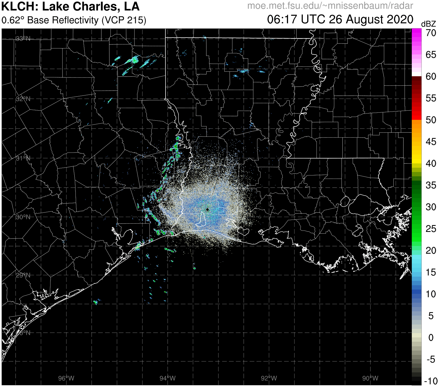 Lake Charles Radar Recording of Laura (2020) Approach