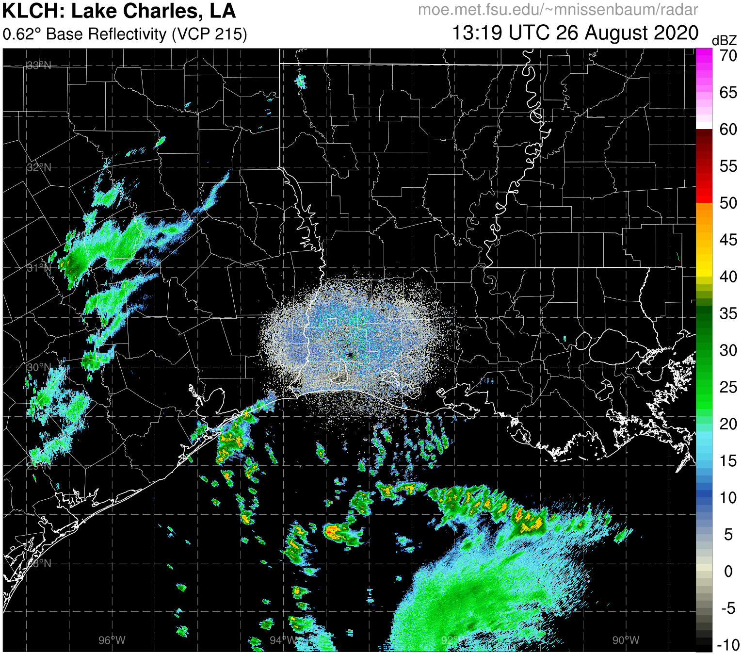 Lake Charles Radar Recording of Laura (2020) Approach