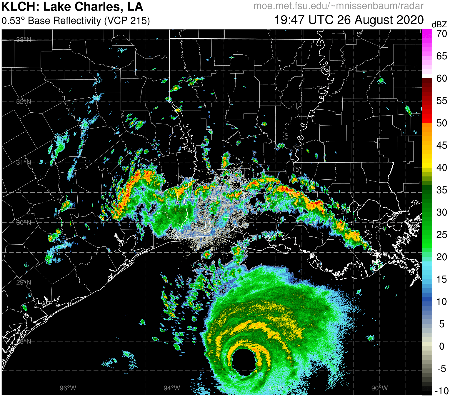 Lake Charles Radar Recording of Laura (2020) Approach
