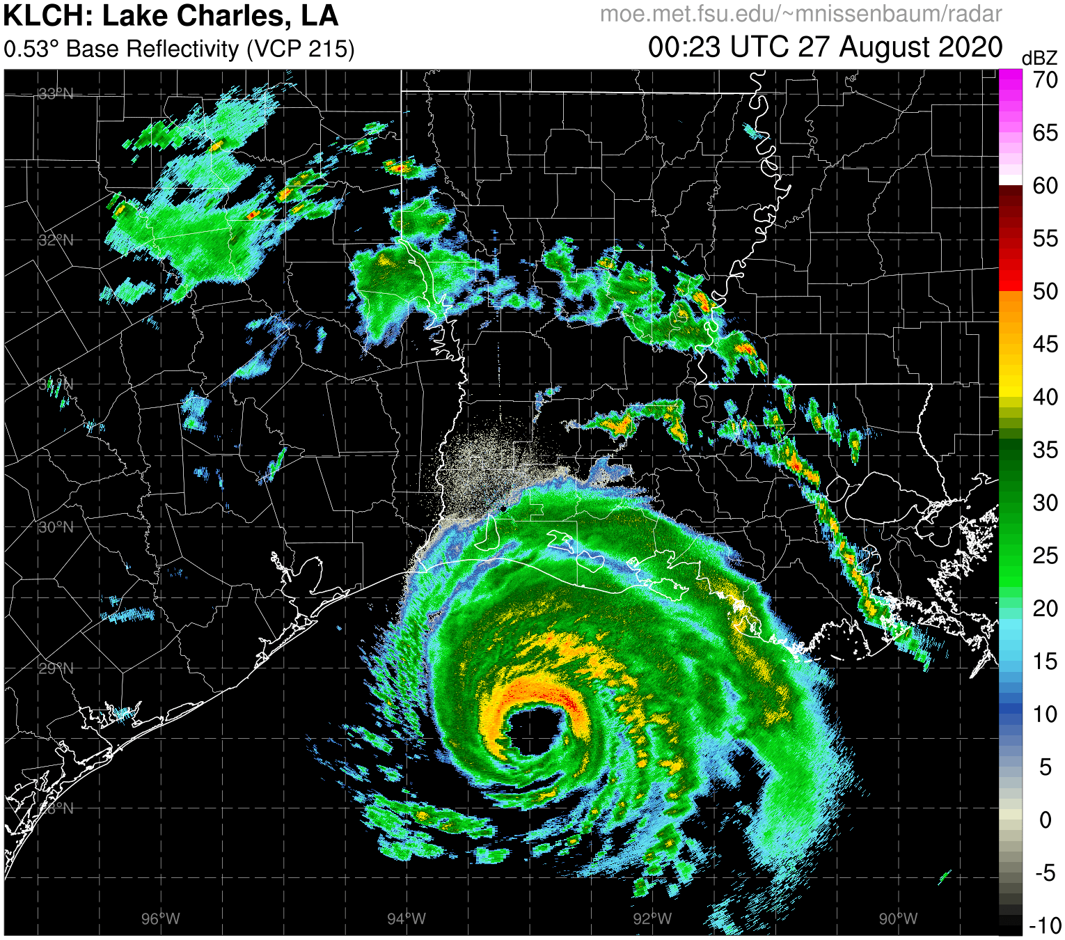 Lake Charles Radar Recording of Laura (2020) Approach
